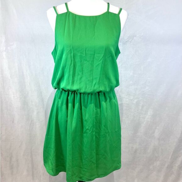 Green double strappy surplice back dress size medium - Picture 2 of 6